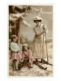 Bonne Annee  Woman on Skis