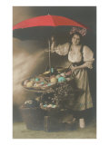 Woman under Umbrella Selling Eggs
