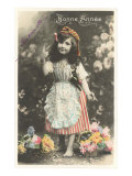 Bonne Annee  Girl with Flowers