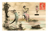 French Ladies and Girl on Musical Staff