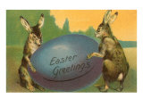 Easter Greetings  Rabbits with Egg
