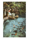 Victorian Lady by Fish Pond