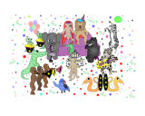 Jungle Animal Party Colorful Cartoon Childrens Art