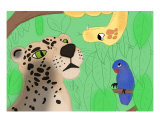 Colorful Cartoon Jaguar Snake Parrot Jungle Animal