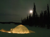 Igloo with Lights at Night by Moonlight  Northwest Territories  Canada March 2007