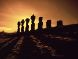 Easter Island Landscape with Giant Moai Stone Statues at Sunset  Oceania