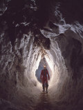 Potholer Wallking Along Narrow Underground Passage  Cova Lachambre  Ria  Conflent  Pyrenees  France
