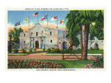 San Antonio  Tx - Exterior View of the Alamo  French  Spanish  Us  Republic  Mexican Flags  c1944