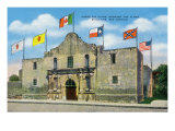 San Antonio  Texas - Exterior View of the Alamo under Six Different Flags  c1940