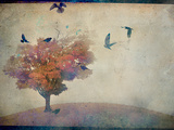 Oversized Crows Flying from Tree
