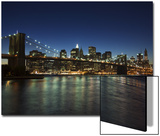 Manhattan Skyline and Brooklyn Bridge at Dusk  New York City  New York  USA