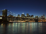 Manhattan Skyline and Brooklyn Bridge at Dusk  New York City  New York  USA