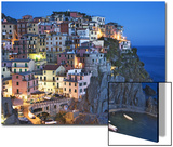 Dusk Falls on a Hillside Town Overlooking the Mediterranean Sea  Manarola  Cinque Terre  Italy