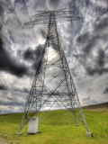 Electricity Pylon and Power Lines under a Cloudy Sky