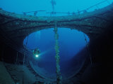 Scuba Diver Exploring a Shipwreck  Papua New Guinea  Coral Sea