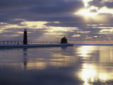 Grand Haven Lighthouse on Lake Michigan at Sunset  Grand Haven  Michigan  USA