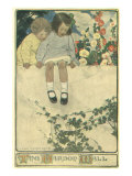 Two Girls Sitting on Garden Wall