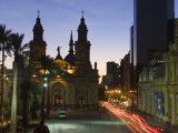 Elevated Dusk View over Plaza De Armas to Santiago Cathedral  Santiago  Chile  South America