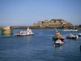 Ferry Passing Castle Cornet  St Peter Port  Guernsey  Channel Islands  United Kingdom  Europe
