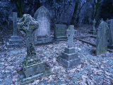 Frost on Headstones and Gravestones in a Graveyard at Ossington  Nottinghamshire  England