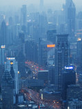 Car Light Trails and Illuminated Buildings Leading from the Bund  Shanghai  China