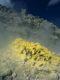 Steam and Sulphur Deposits at the Io-San Sulphur Vents in the National Park on Hokkaido  Japan