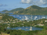 Aerial View over Falmouth Bay  with Moored Yachts  Antigua  Leeward Islands  West Indies  Caribbean