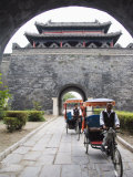 Tourist Rickshaw at a City Gate Watch Tower  Qufu City  Shandong Province  China