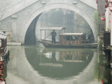 Stone Arched Bridge and River Boat  Shantang Water Town  Suzhou  Jiangsu Province  China