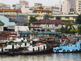 Barges on River Pasig with City Buildings Behind  Manila  Philippines  Southeast Asia
