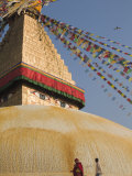 Monk and Man Walking around the Stupa During Lhosar  Bodhnath Stupa  Bagmati  Kathmandu  Nepal
