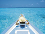 Woman Relaxing on Deck of Boat  Maldives  Indian Ocean