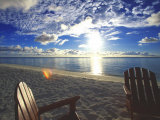 Two Deckchairs on the Beach at Sunset  Maldives  Indian Ocean
