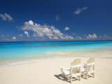 Two Deck Chairs on Tropical Beach Facing Sea  Maldives  Indian Ocean
