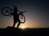 Silhouette of Cyclistist at Sunrise  Boulder  Colorado  USA