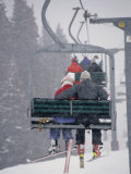 Couple Riding Up the Ski Lift During a Snow Storm  Vail  Colorado  USA