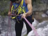 Detail of Male Rock Climbing Working with His Ropes  New York  USA