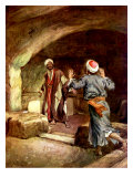 Peter and John hurry to the empty tomb and inspect the linen cloths