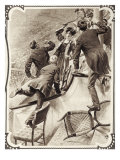 Suffragettes - a woman using a whip on men during a political meeting at the Royal Albert Hall