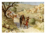 King David fleeing from Jerusalem is cursed by Shimei