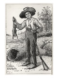 Huck Finn holding gun and hare  hunting