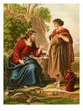 Jesus talks with the Samaritan woman at Jacob's well in the city of Sychar