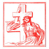 Czech caricature of female personification of Slovakia holding a cross