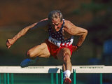 Mature Athlete Competes in Hurdles Race  Atlanta  Georgia  USA