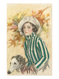 French Fashion  Woman with Borzoi