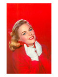 Blonde with White Wool Gloves