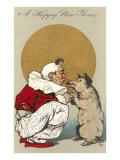 Happy New Year  Clown Kissing Pig