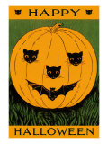 Jack O'Lantern with Cats and Bat