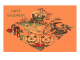 Happy Halloween  Witch  Ghost and Cat
