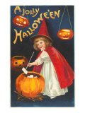 Halloween  Little Witch with Pumpkin Cauldron